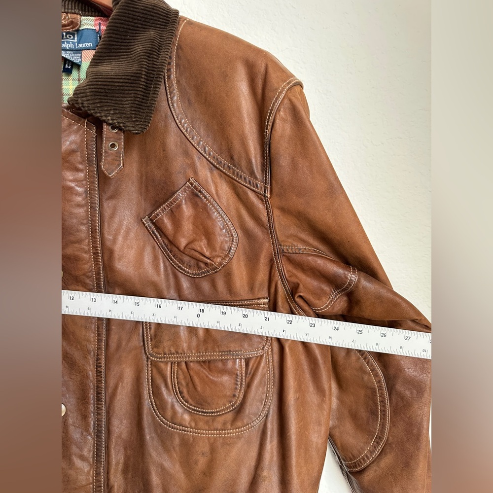 RARE Vintage Polo Ralph Lauren Brown Leather Jacket Biker Chore jacket hybrid XL - Picture 13 of 17